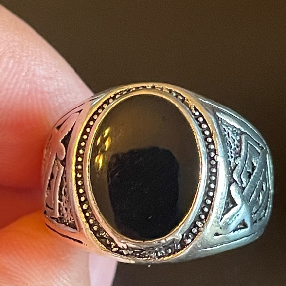 Sword and shield black obsidian S925 silver ring - Picture 5 of 9